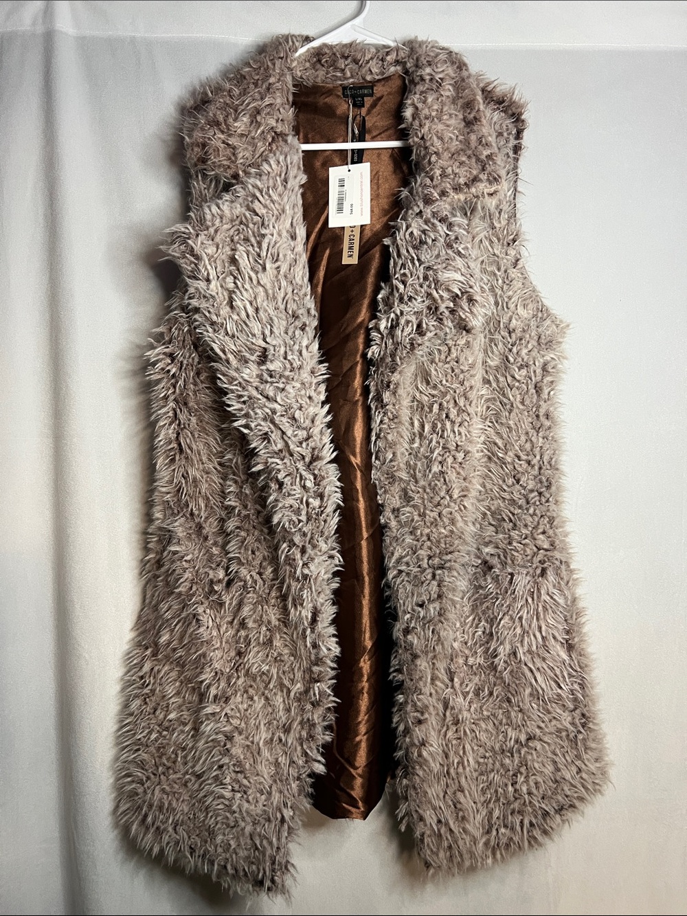 NWT Coco & Carmen L/XL Faux Shearling Sleeveless Vest - Taupe